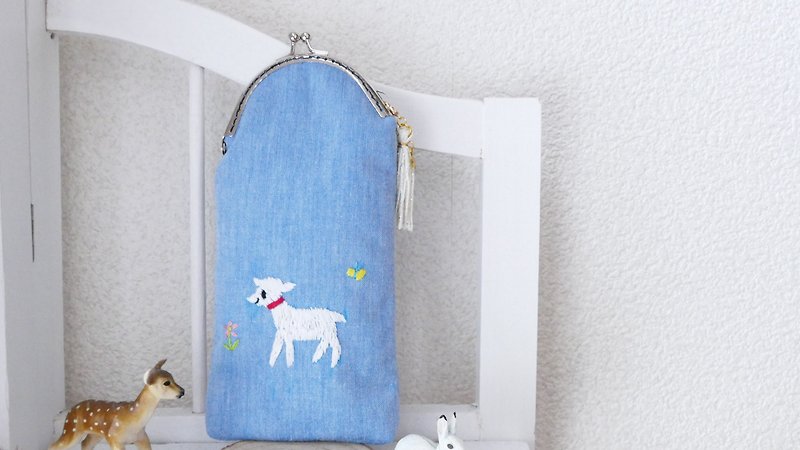 Embroidered pen case is a goat - Pencil Cases - Cotton & Hemp Blue