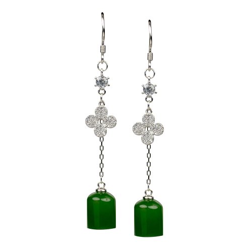正佳珠寶 Gemsrich Jewelry 【正佳珠寶】和田碧玉 圓頂圓棍 頂級菠菜綠碧玉耳環 925銀白K