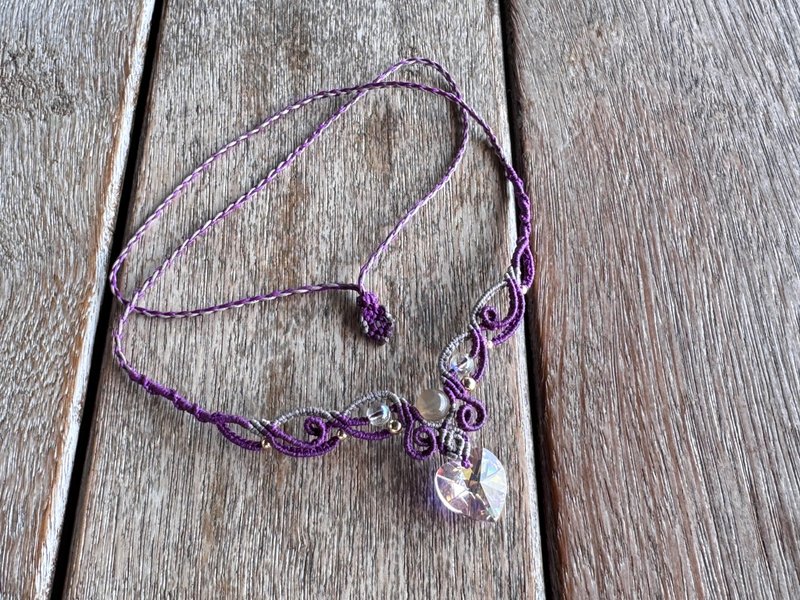 240728 Macrame Swarovski 編織 頸鍊 - 項鍊 - 半寶石 紫色