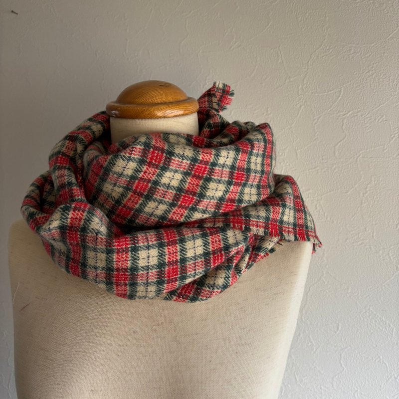 起毛チェックなストール - 圍巾/披肩 - 壓克力 紅色