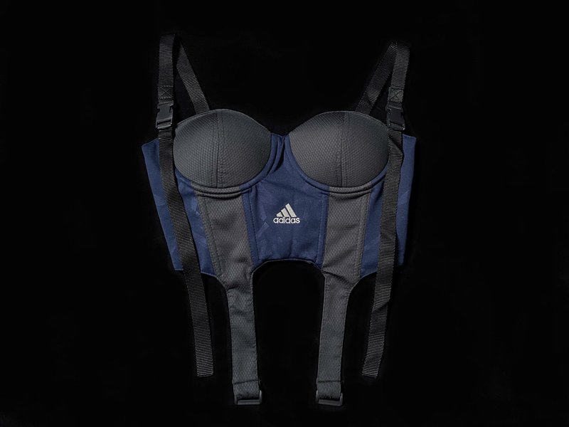 REGETHER Vintage modified sportswear cup-style strappy vest-adidas-02 - เสื้อกั๊กผู้หญิง - ผ้าฝ้าย/ผ้าลินิน สีน้ำเงิน