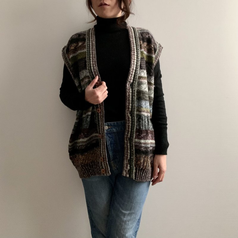 古著 義大利製 男女同款 條紋 羊毛背心 - 男背心 - 羊毛 多色