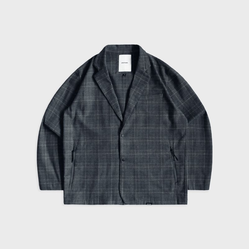 DYCTEAM - Brushed Plaid Loose blazer (gray) - เสื้อโค้ทผู้ชาย - วัสดุอื่นๆ สีเทา