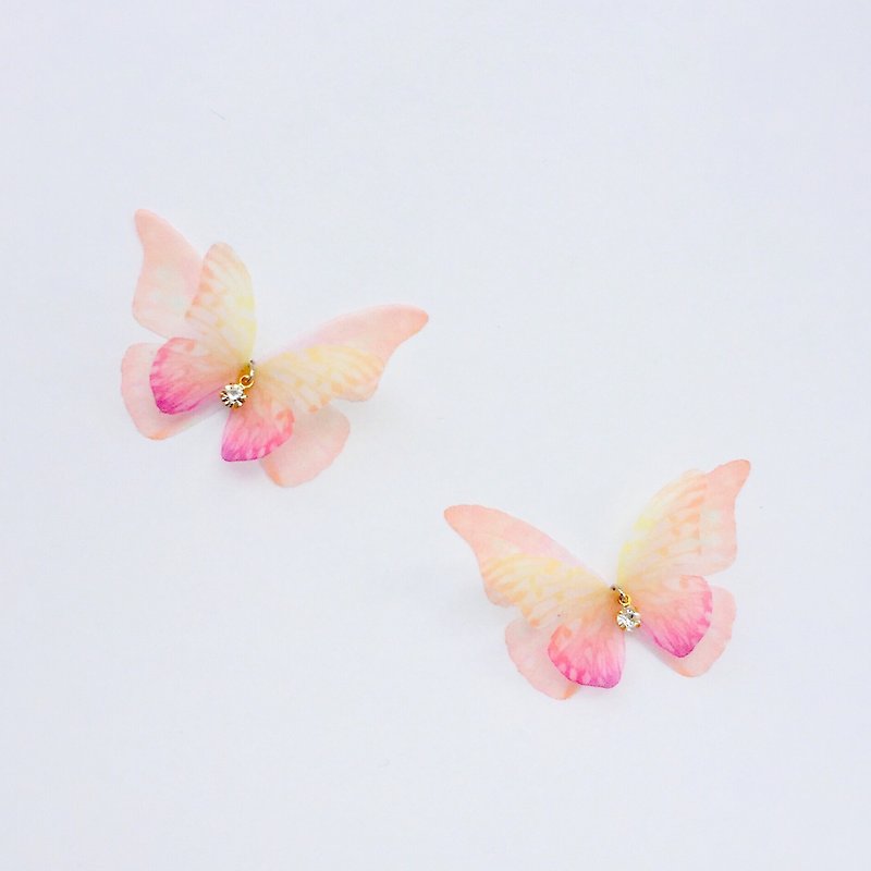 romantic yellow lavender blue silk butterfly long dangle drop earrings crystal - ต่างหู - ผ้าไหม สีทอง