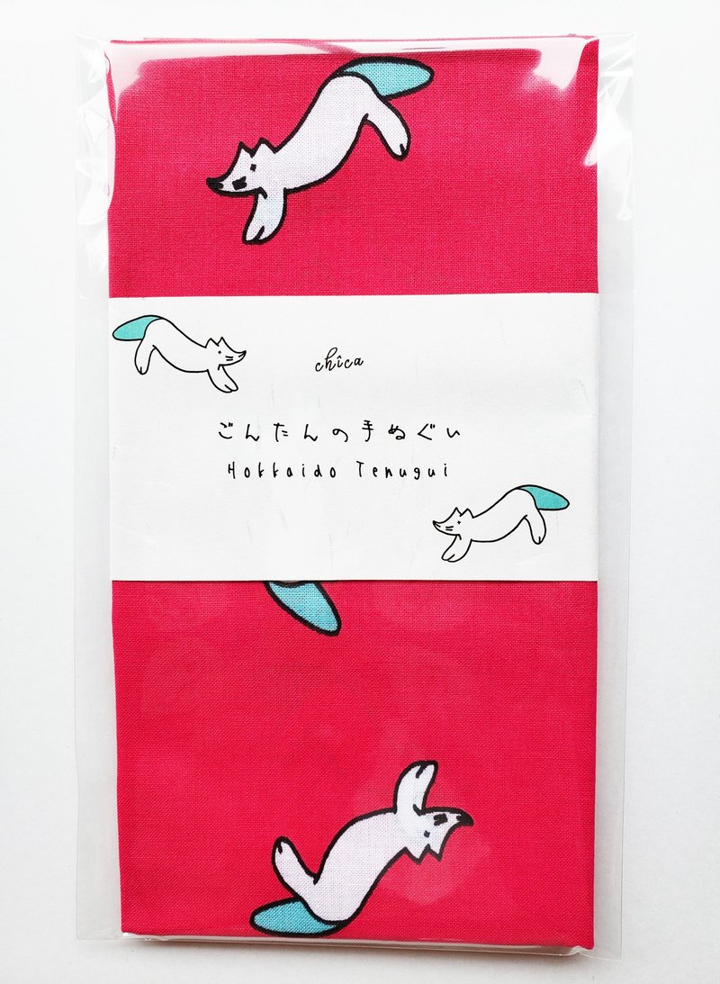 Lovely Fox Tenugui - Scarves - Cotton & Hemp Red