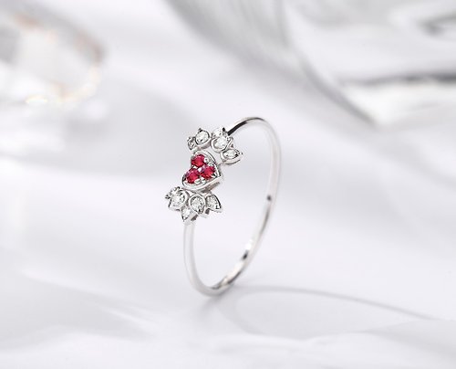 Majade Jewelry Design 紅寶石14k金鑽石心形訂婚戒指 丘比特之翼結婚戒指 天使翅膀鑽戒