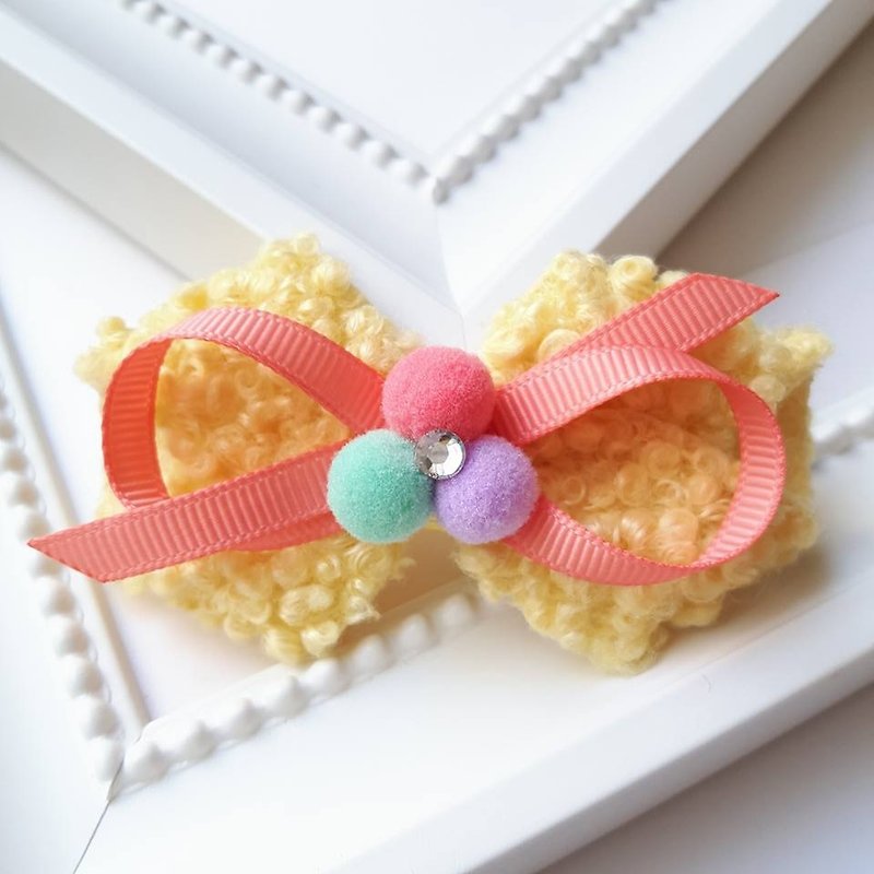 Terry circle + small round bow hairpin/yellow - Hair Accessories - Other Materials Yellow