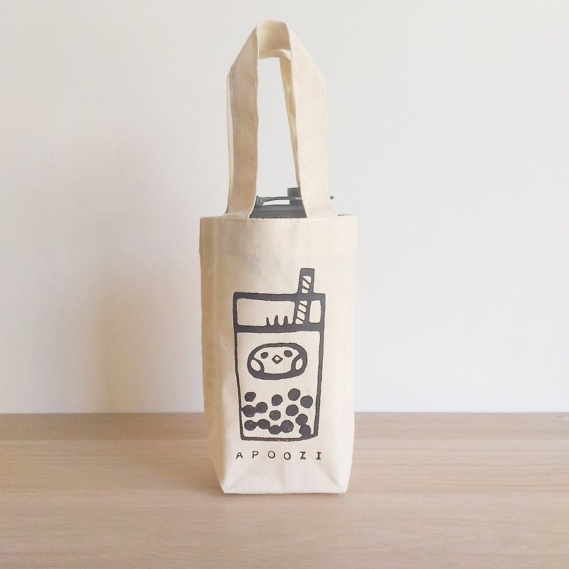 Bubble tea canvas drink bag - Beverage Holders & Bags - Cotton & Hemp White