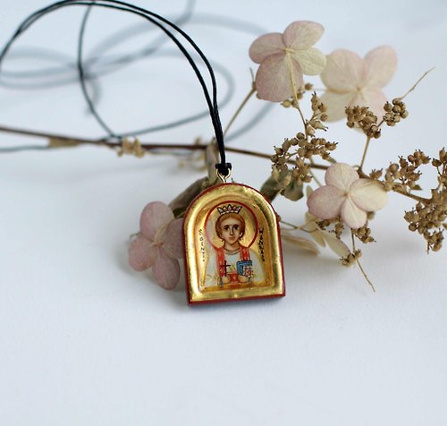 Orthodox small icons hand painted orthodox wood icon Saint Wannas pendant necklace religious art