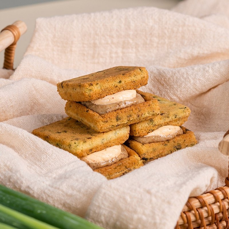 簡單李【翠玉蔥香】蔥鹽胡麻奶油夾心餅(五辛素) 10入盒 - 零食/點心 - 其他材質 綠色