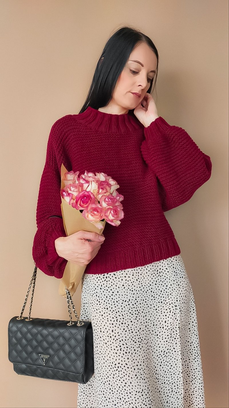 Cropped sweater top Short knitted sweater Turtleneck sweater Thick sweater women - 女上衣/長袖上衣 - 羊毛 