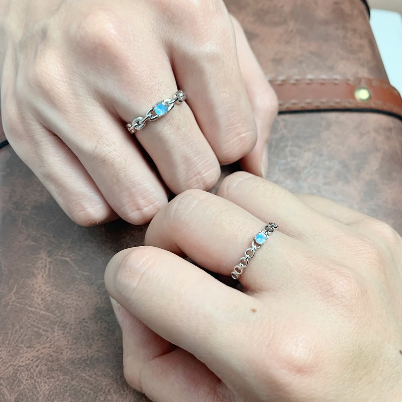 鑽面拉長石925純銀相鏈相戀情侶對戒 - 戒指 - 寶石 藍色