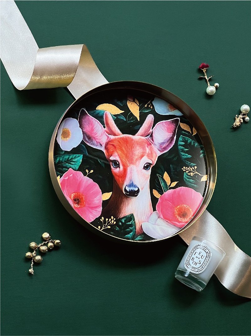 Fantasy forest series Jinpan flower deer - Items for Display - Stainless Steel Gold
