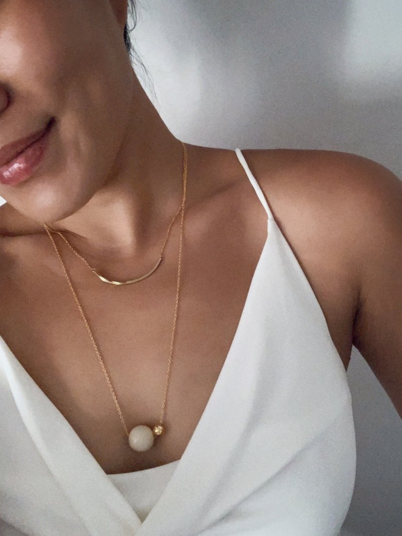 eco friendly | dot necklace-white - Necklaces - Copper & Brass White