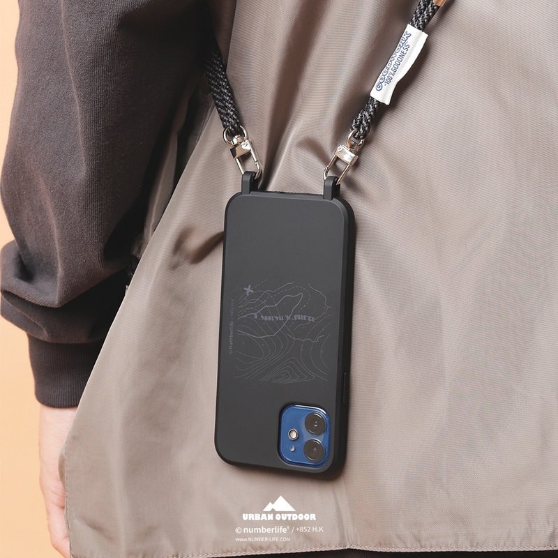 香港品牌 Urban Outdoor系列 Map Pattern iPhone 掛繩手機殼 - 手機殼/手機套 - 塑膠 黑色