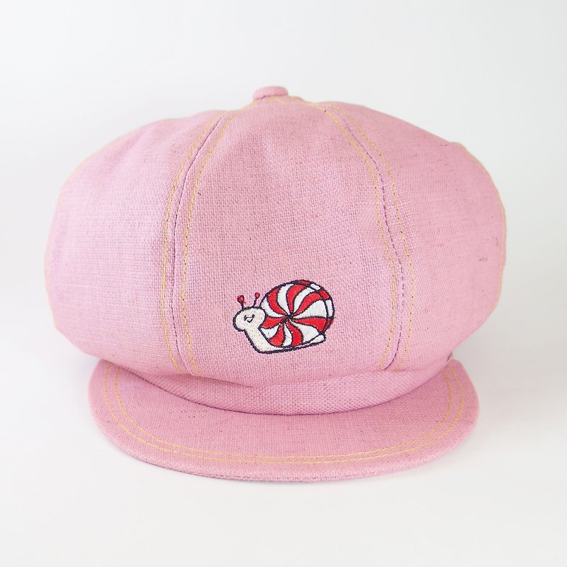 粉紅亞麻報童帽 / 薄荷糖蝸牛 - 帽子 - 棉．麻 粉紅色