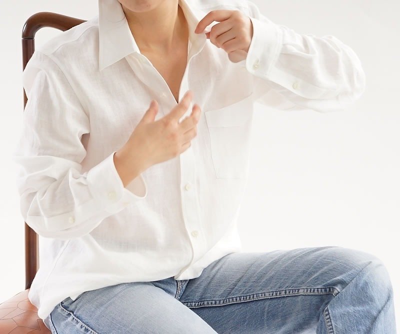 Men's specification linen authentic premium shirt / white t032e-wht1 - Women's Shirts - Cotton & Hemp White