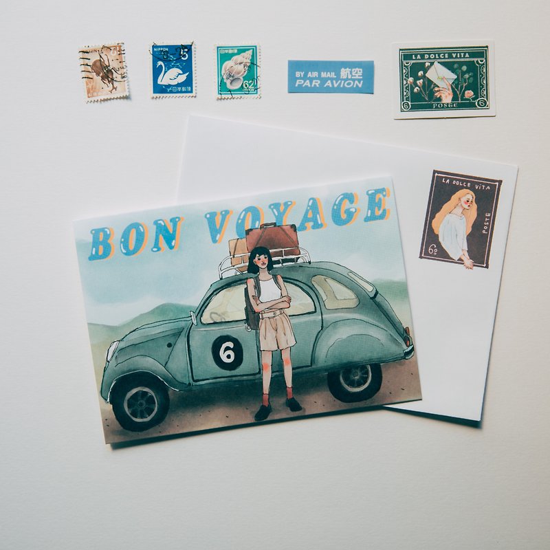 Bon Voyage A6 Card with Sticker Envelope - การ์ด/โปสการ์ด - กระดาษ สีน้ำเงิน