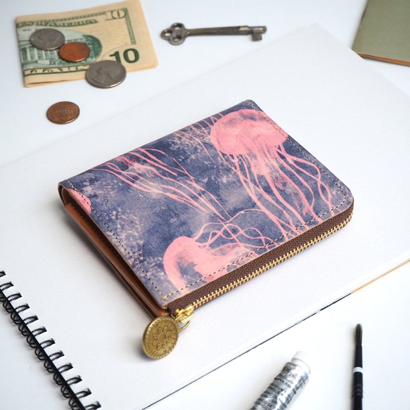 L-shaped zipper wallet / Dreamy Jerry Fish ILL-1157 - กระเป๋าสตางค์ - หนังแท้ หลากหลายสี