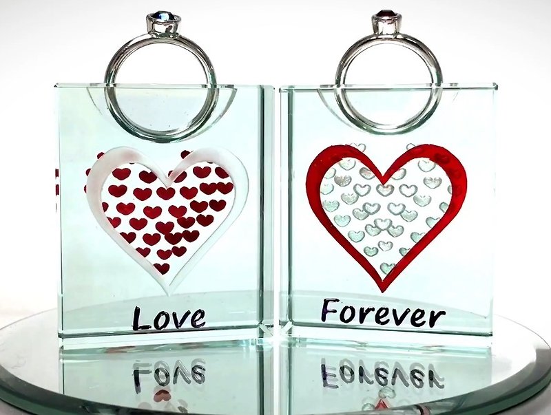 Our ring seat - Heart To Heart (package carved painted name and date) - Other - Glass Transparent