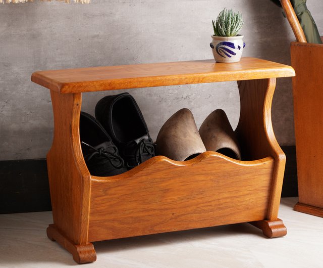 オランダ製 木製 サイドテーブル マガジンラック オーク無垢材 百貨店