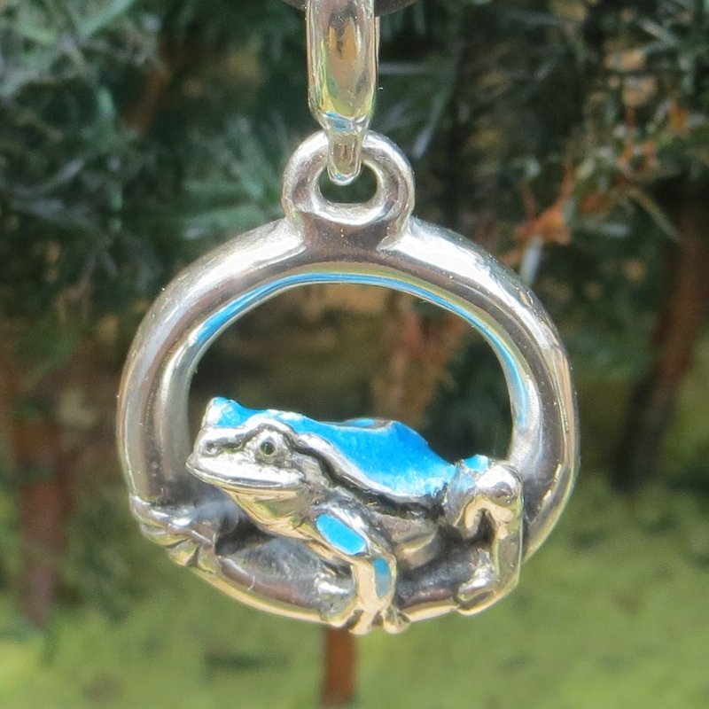 Pendant enamel tree frog Axanthic - Necklaces - Other Metals Blue