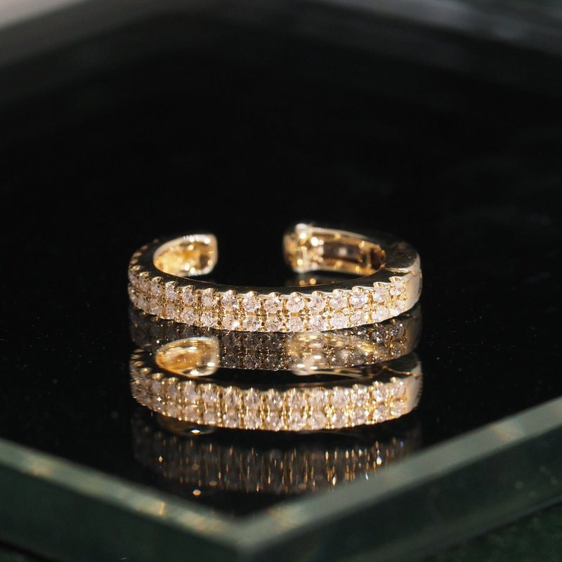 18K金雙鑽帶耳夾 18K Gold Dual Diamond Band Ear Cuff - 耳環/耳夾/耳骨夾 - 貴金屬 