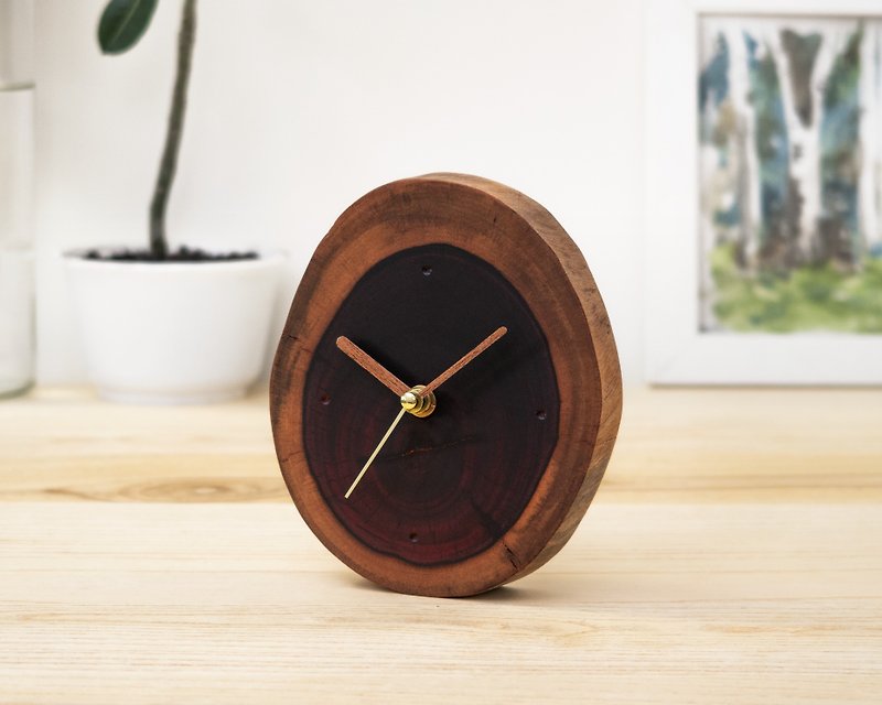 【レッドサンダルウッドシリーズ】ログミュート卓上時計 - 時計 - 木製 ブラウン