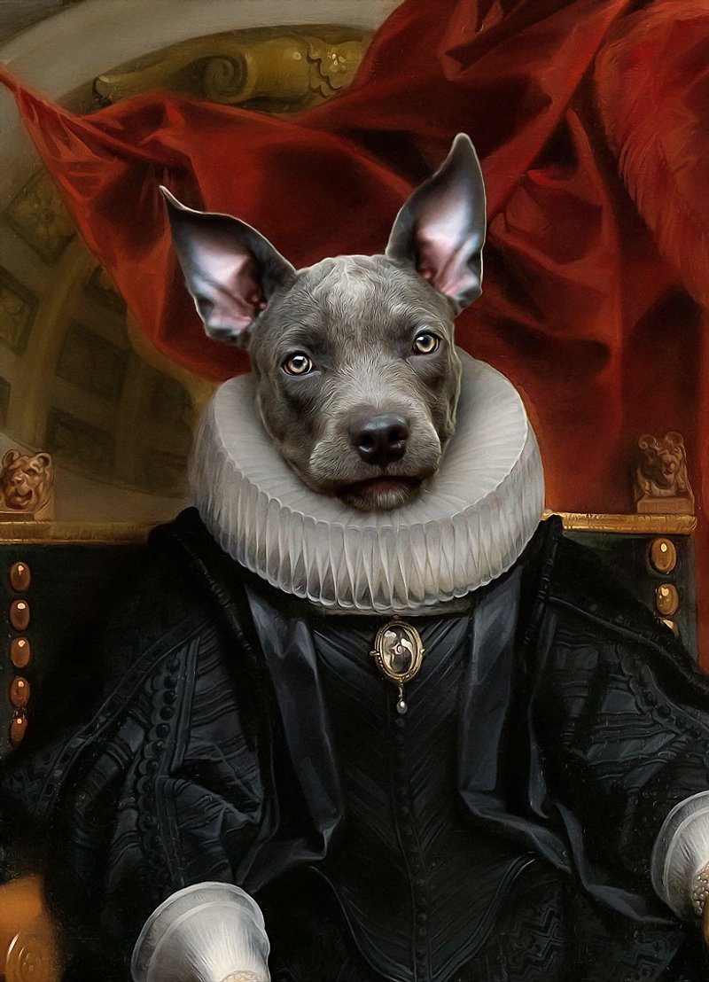 【客製化禮物】皇家寵物~寵物肖像照似油繪圓形抱枕 / 寵物 - 枕頭/咕𠱸 - 聚酯纖維 