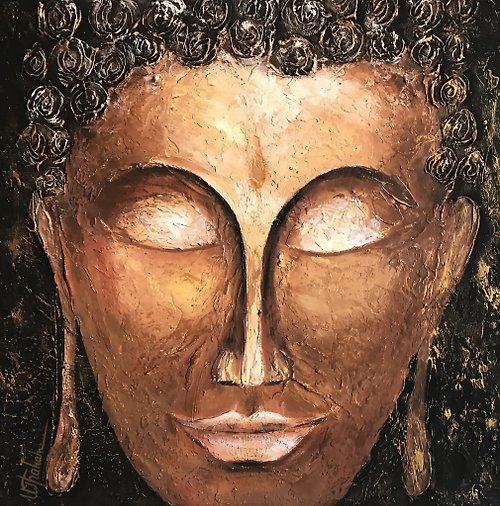 InnaGranatArt Abstract Art. Acrylic. Painting on canvas. Original. Buddha. Golden painting