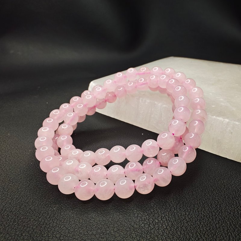 粉晶 巴西 6.5mm 三圈 手串 天然水晶 - 手鍊/手環 - 水晶 粉紅色