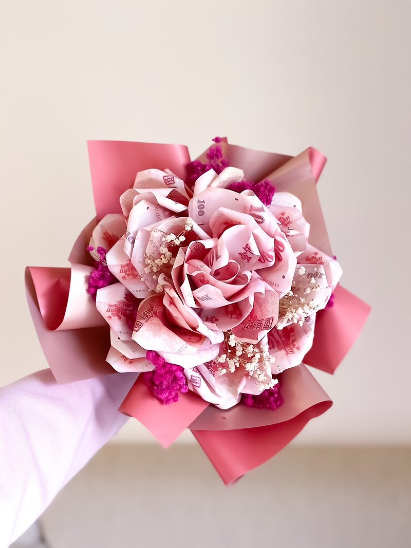 Wealthy banknotes bouquet (real banknotes remitted separately) Wealthy flowers real banknotes gift birthday gift - Dried Flowers & Bouquets - Plants & Flowers Pink