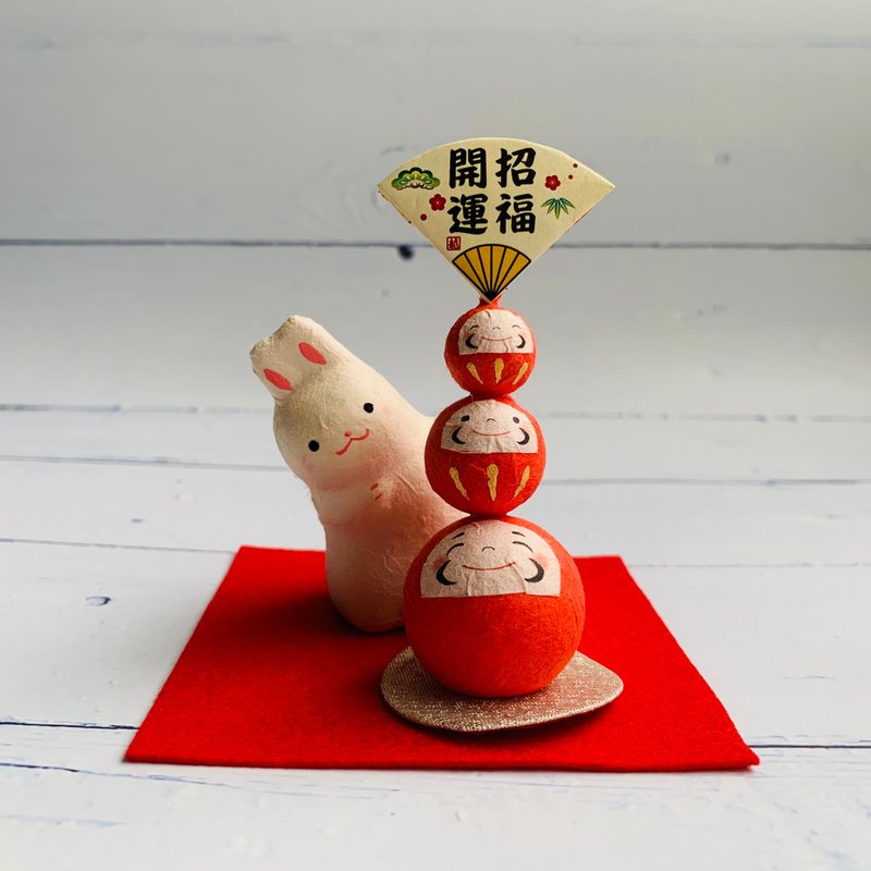 福兔與開運達摩-偷瞄-和紙製-兔年吉祥物 - 擺飾/家飾品 - 紙 