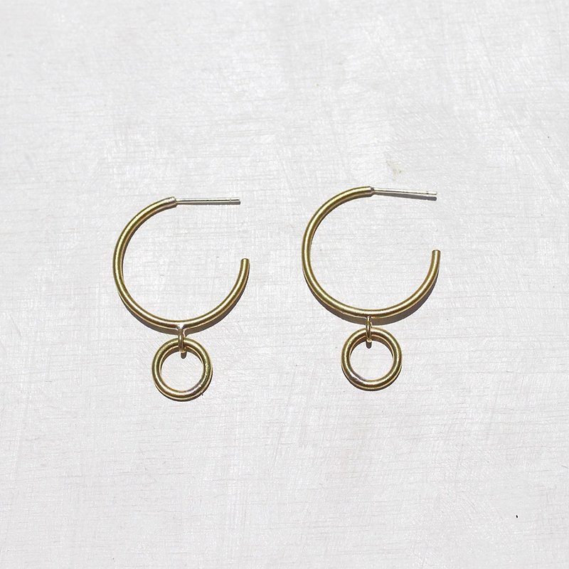 月暈黃銅圈耳環 - 925純銀耳針 - 耳環/耳夾 - 銅/黃銅 金色