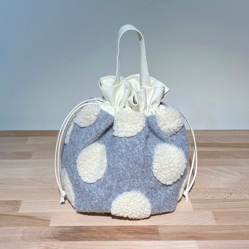 巾着袋, 束口手提袋 (絨毛 - 灰) *接單生產 - 手提包/手提袋 - 棉．麻 灰色