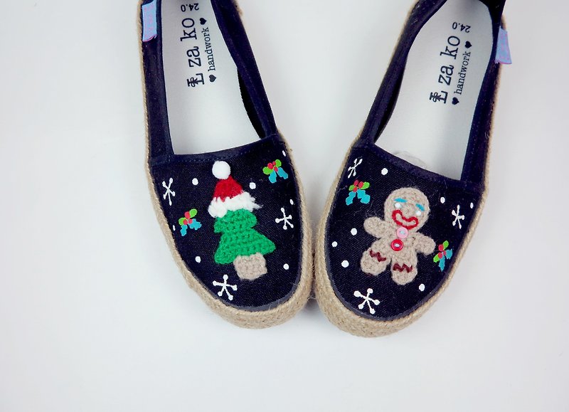 L-zako 手作休閒懶人便鞋 限量黑底 聖誕節 款＊（有編織款) - 女款休閒鞋 - 棉．麻 綠色