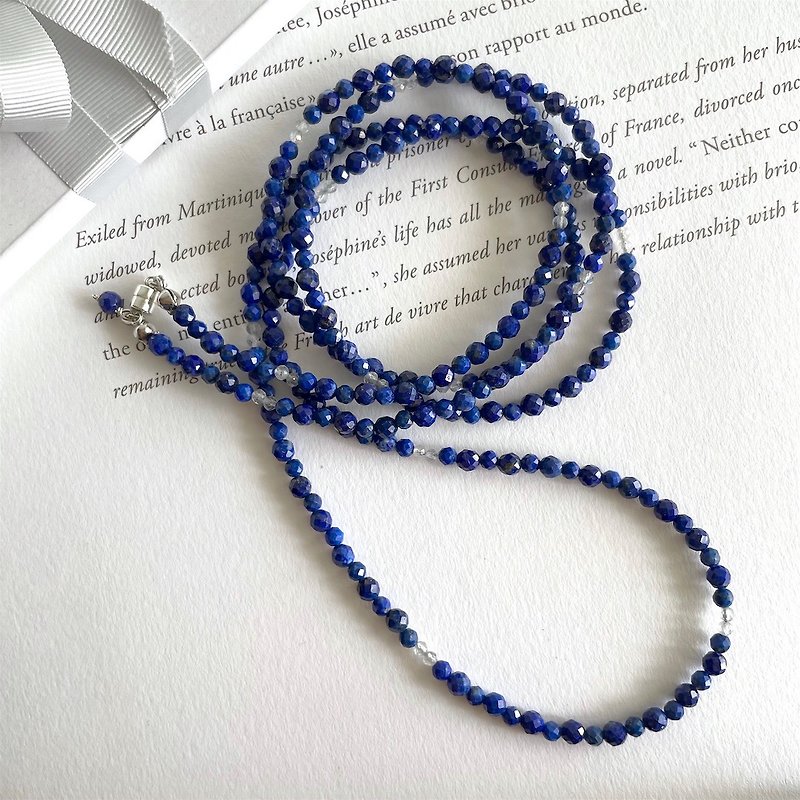 Seed Lapis Lazuli and Quartz Long Necklace - สร้อยคอ - วัสดุอื่นๆ สีน้ำเงิน