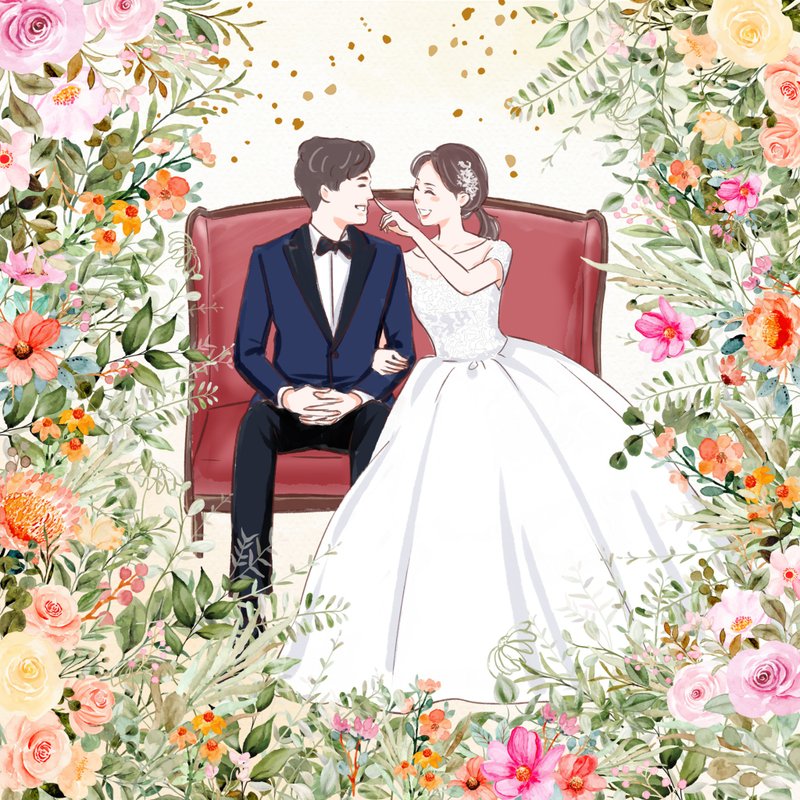 【客製似顏繪】手繪人像 情侶婚紗婚照 韓式畫風 ⋯HG韓風全身⋯ - 似顏繪/客製畫 - 其他材質 