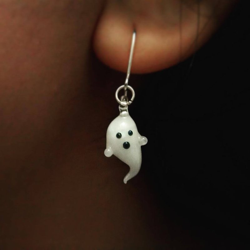  Handmade glass ghost earring with 925 sterling / clip on earrings 