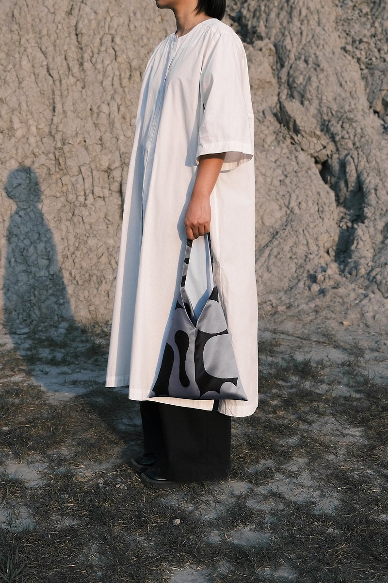 Flower triangular bag gray - Handbags & Totes - Polyester Gray