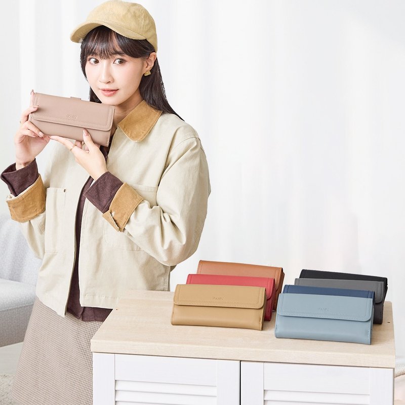 納帕雙面收納牛皮長夾4103(貝殼粉) - 錢包/皮夾/長短夾 - 真皮 