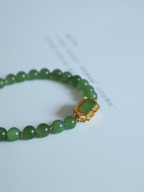 Angel's tears 天使之淚 Jewelry Design 天然和田玉 /和闐玉-碧玉 鑲嵌碧玉設計單圈手串手鍊s