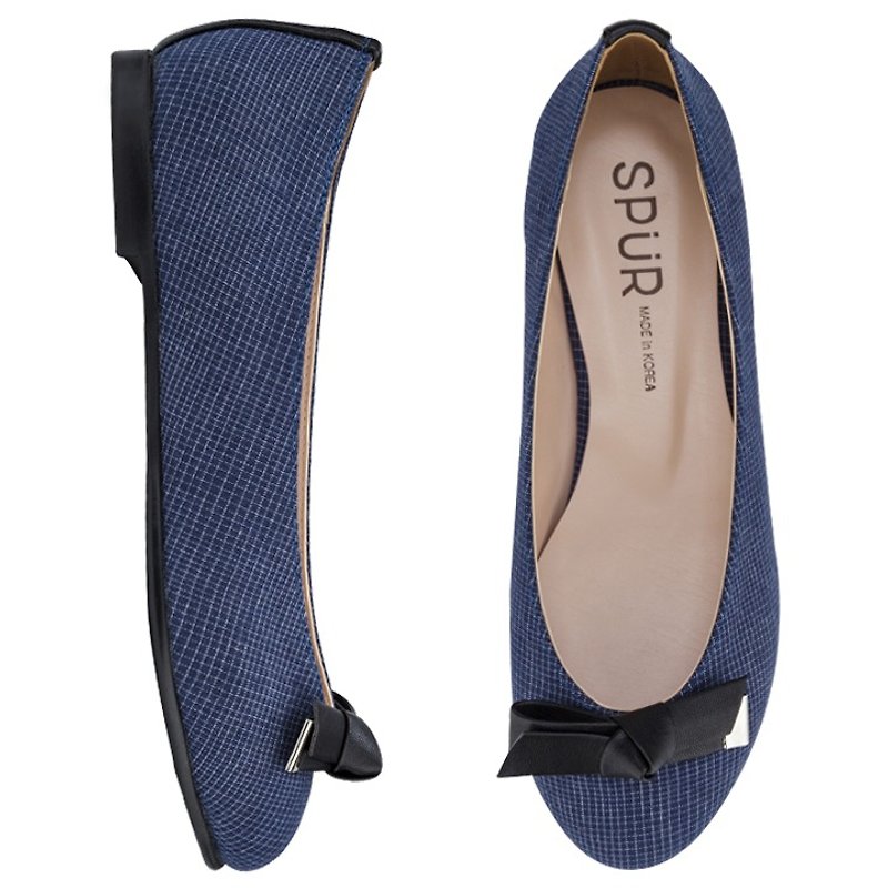 SPUR KNOT BOW FLATS LS8030 BLUE - รองเท้าอ็อกฟอร์ดผู้หญิง - วัสดุอื่นๆ สีน้ำเงิน