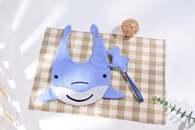 可愛海豚寶寶 造型圍兜兜套組 彌月禮物 - 彌月禮盒 - 棉．麻 