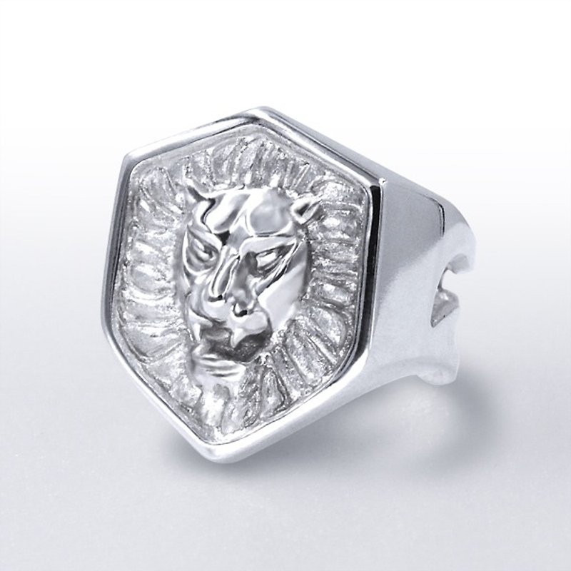 怒吼的獅子盾牌造型純銀男戒 (戒圍可微調) - 戒指 - 純銀 
