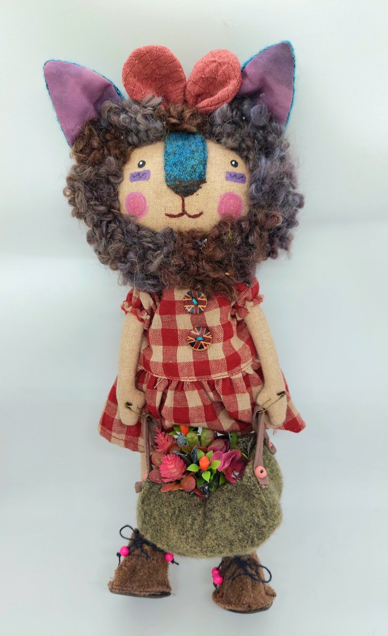 Country doll picture book illustration style forest style lion puppet with movable joints - ตุ๊กตา - ผ้าฝ้าย/ผ้าลินิน 