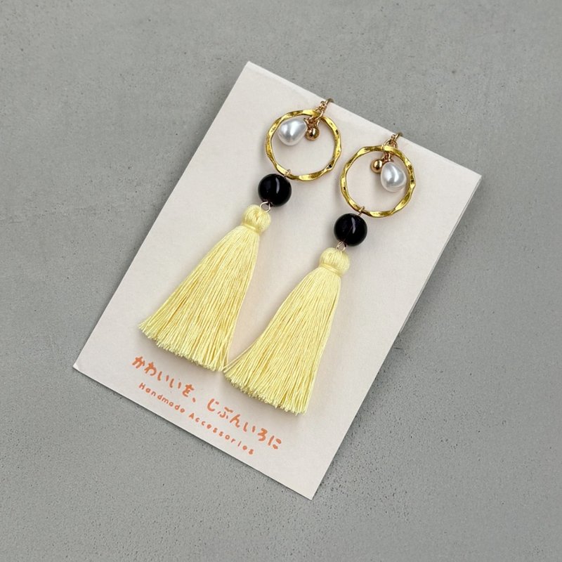 ヘリコニアイヤリング - 耳環/耳夾/耳骨夾 - 繡線 黃色