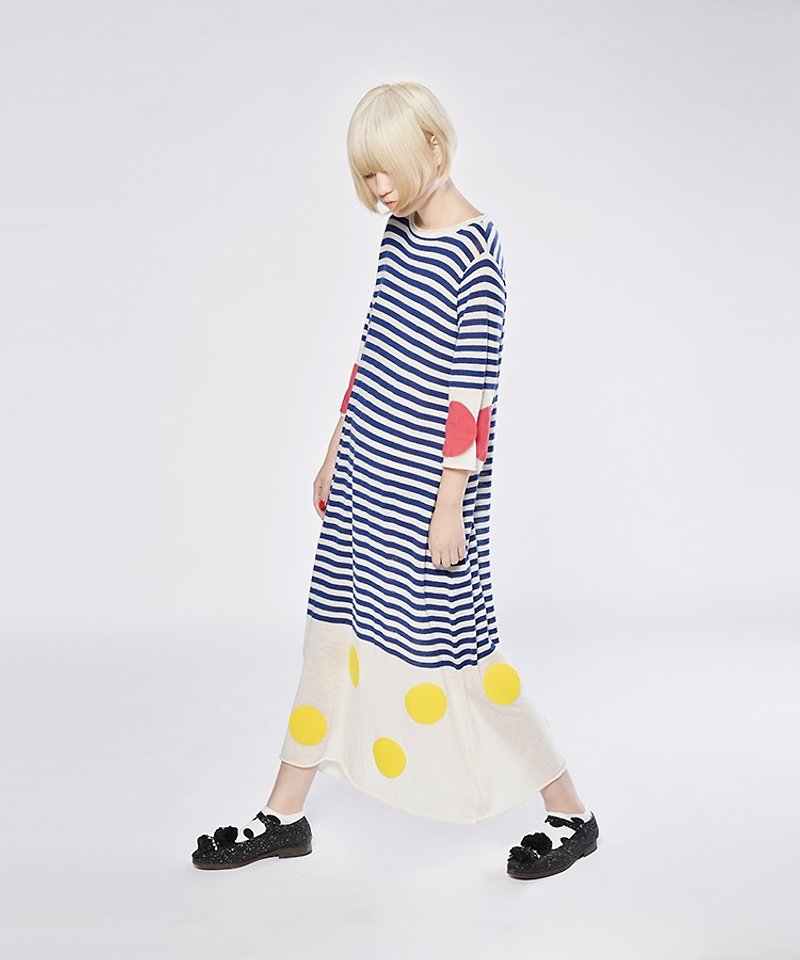 Ocean wave point sleeve crop dress gown - imakokoni - One Piece Dresses - Wool Blue