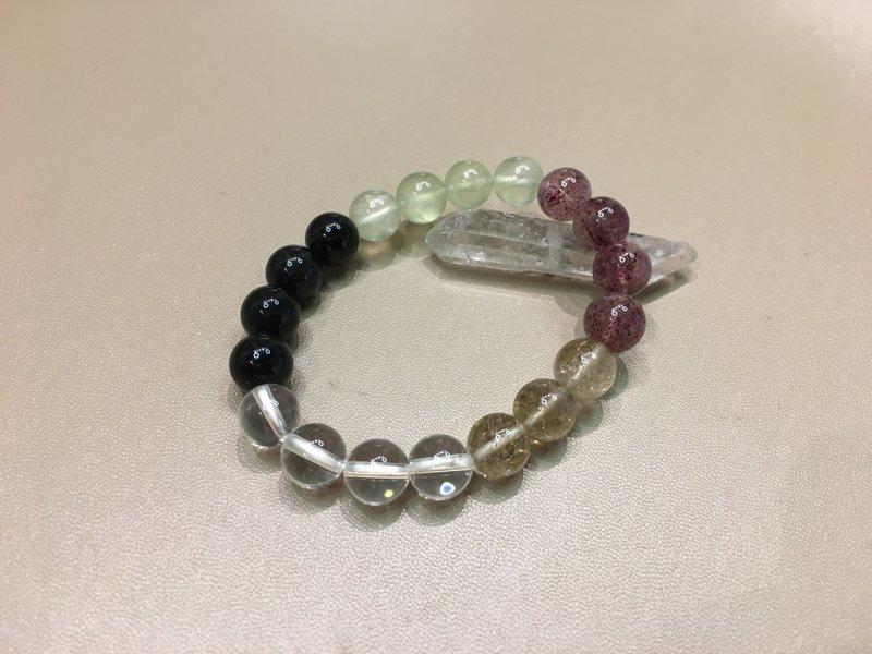 黑曜石白水晶金髮晶草莓晶葡萄石手鏈 - 改善運程 - 手鍊/手環 - 水晶 