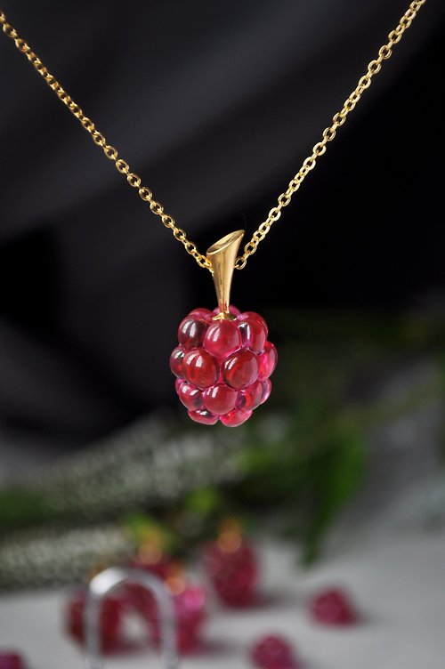 Toutberry Raspberry pendant Pink raspberry necklace Miniature food Kawaii charms